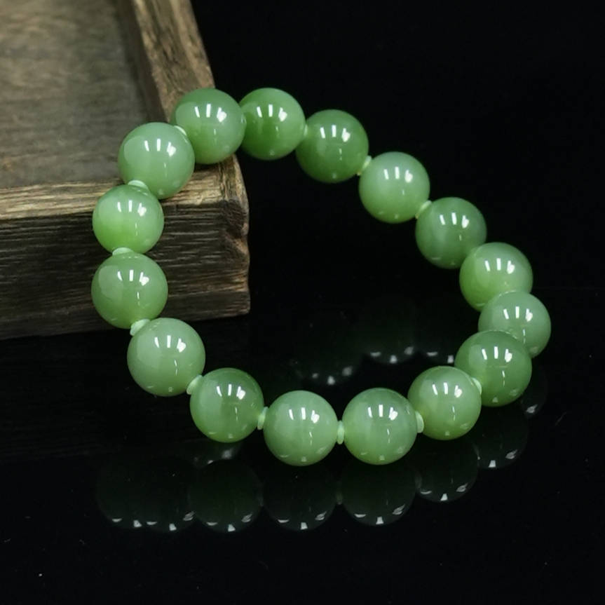 V姐|稀缺|和田玉俄碧玉粉青手串 12mm-HL83026 