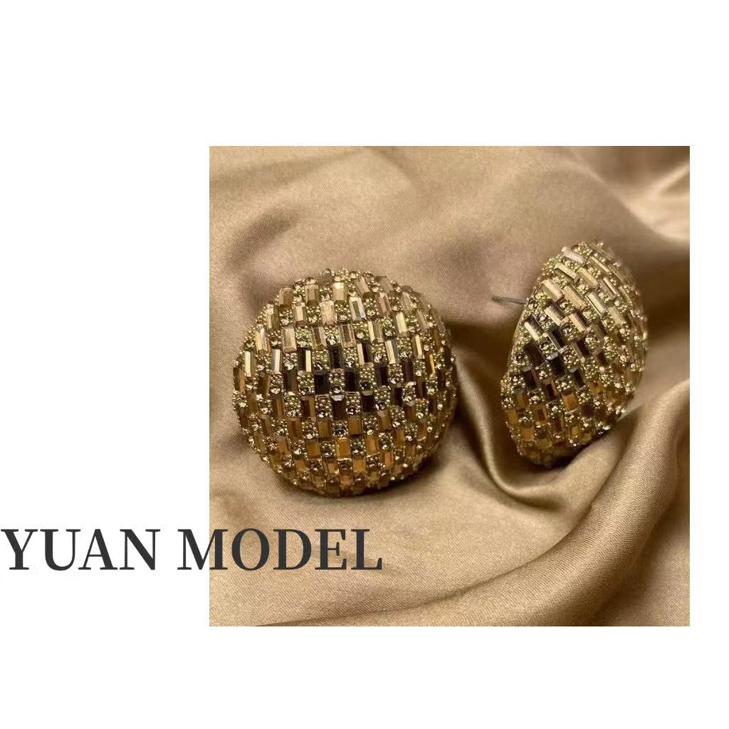 非金属合成锆石耳饰 YUAN MODEL/媛老板-金半圆球气质耳环 111860