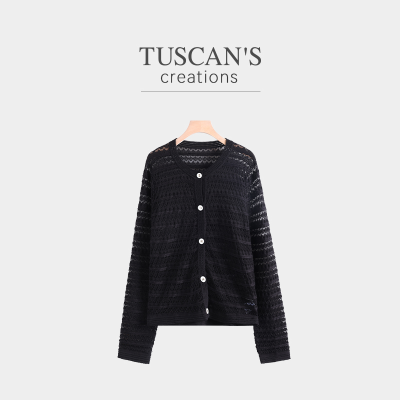 TUSCAN'S CREATIONS时尚百搭针织衫镂空毛衣气质开衫时代双鱼女装
