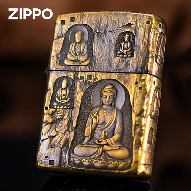 ZIPPO/之宝打火机蚊版黄铜盔甲3D破壁雕刻石窟佛像雕刻正品