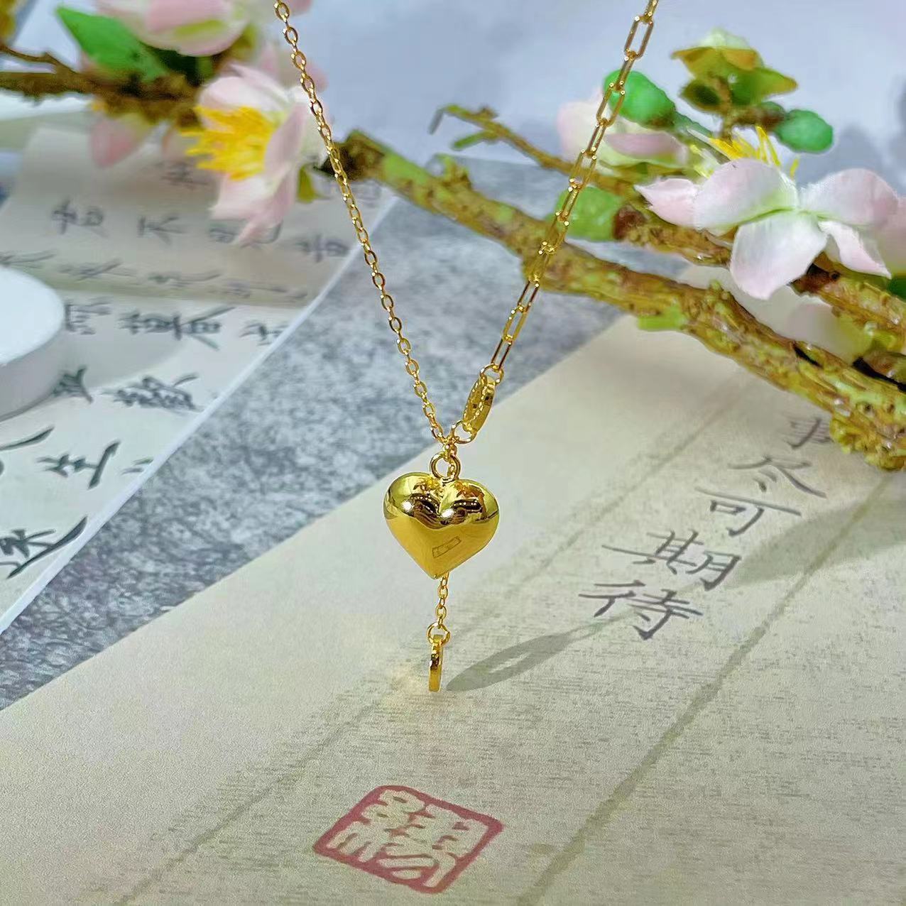 吊坠足银 爱心AB链守护之心吊坠向量时尚轻奢百搭情人节送女友