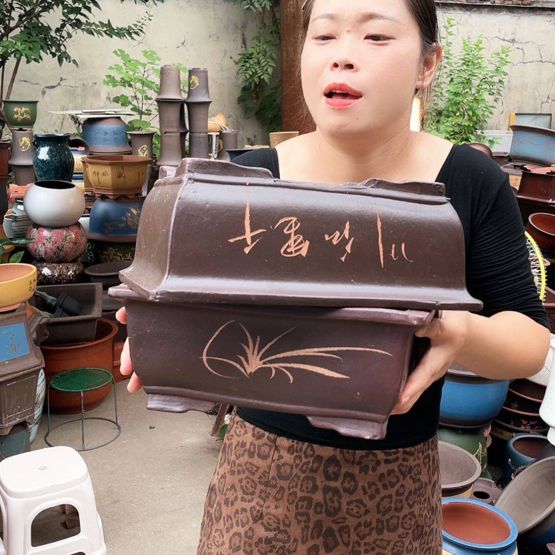 26+26棕色马槽花盆紫砂花盆