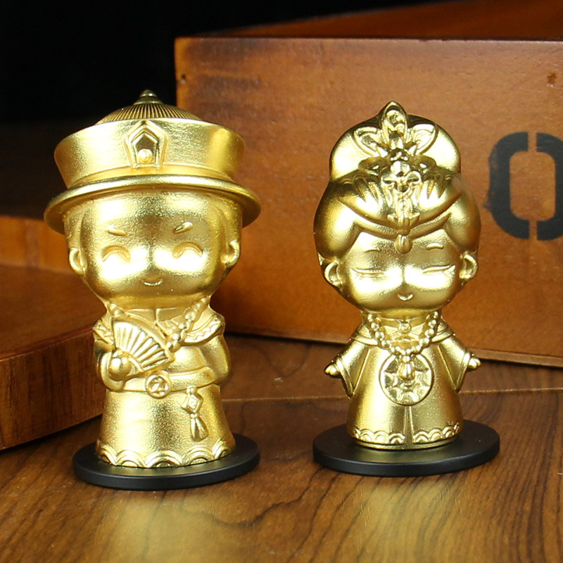 黄铜龙凤呈祥童男童女车摆件汽车中控台纯铜金属铜器摆件送礼礼盒