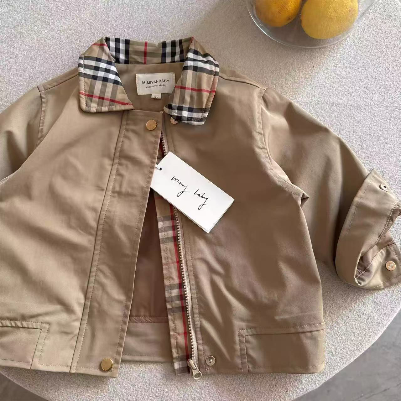 儿童外套2025春秋新款男童纯色休闲上衣宝宝格子英伦风衣女洋气潮