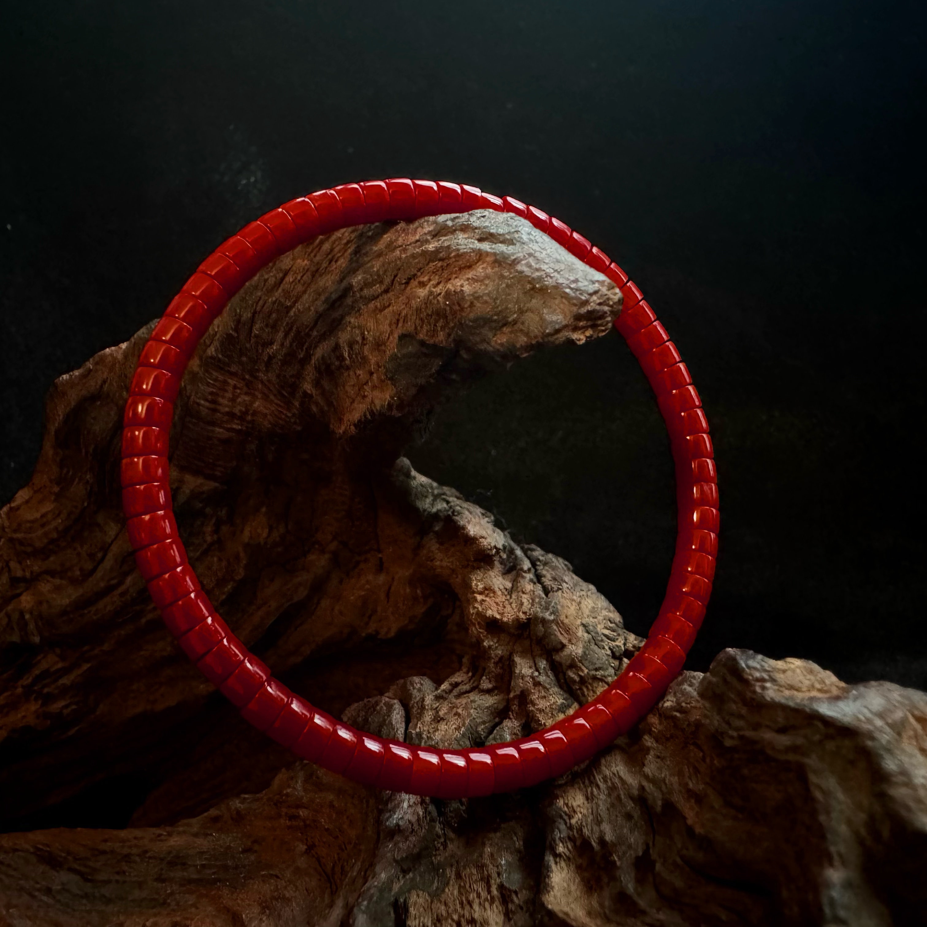  碧海丹心-天然沙丁红珊瑚归圆直切单圈手串-05001
