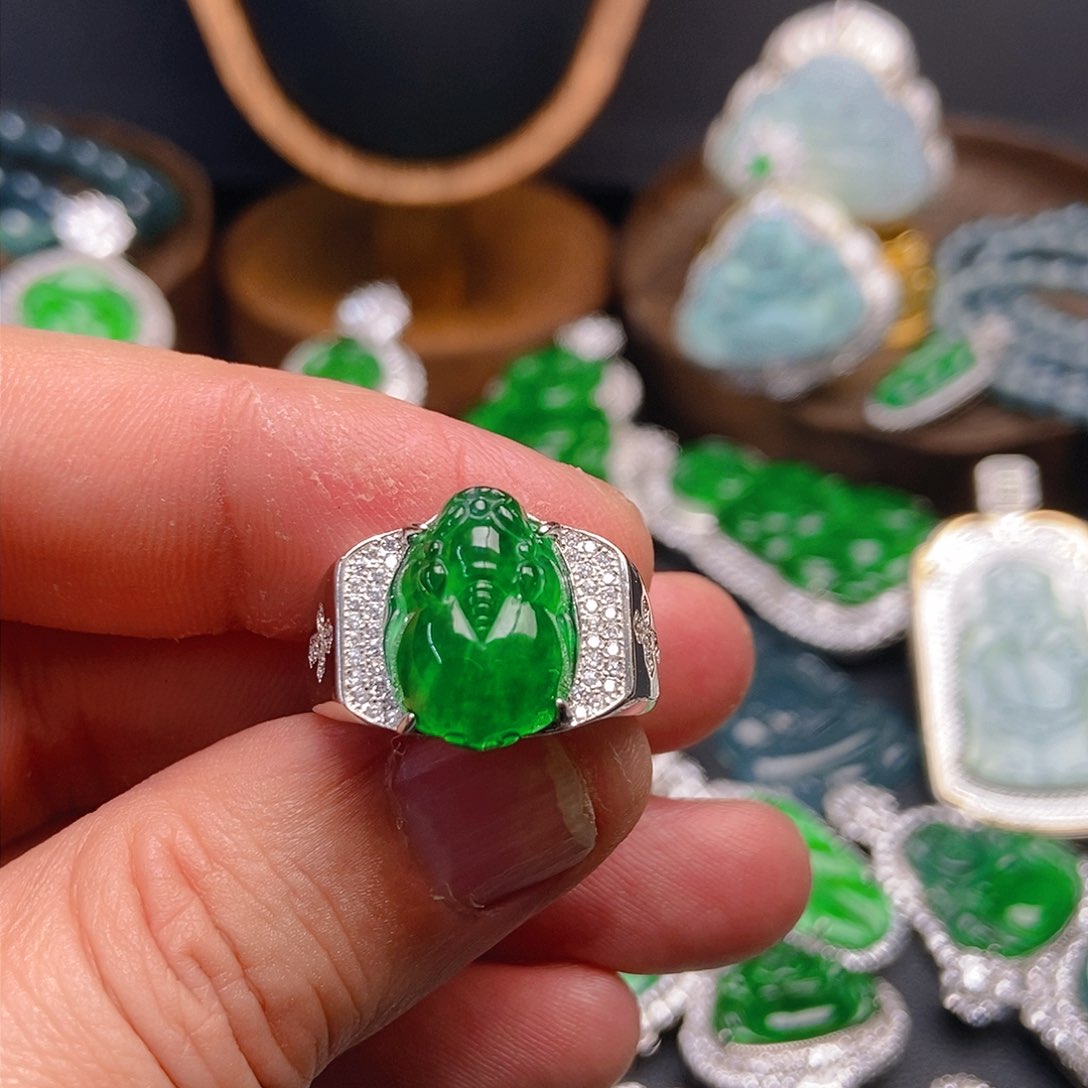 翡翠戒指银S925镶嵌883戒指