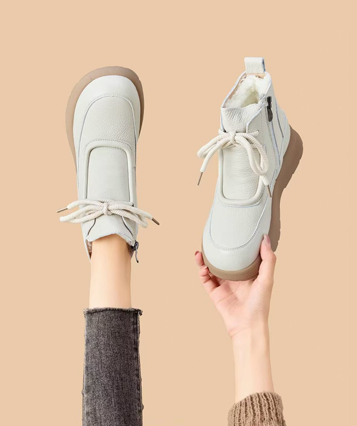 2025新款时尚百搭户外保暖雪地靴厚底休闲舒适冬季短靴圆头棉鞋女