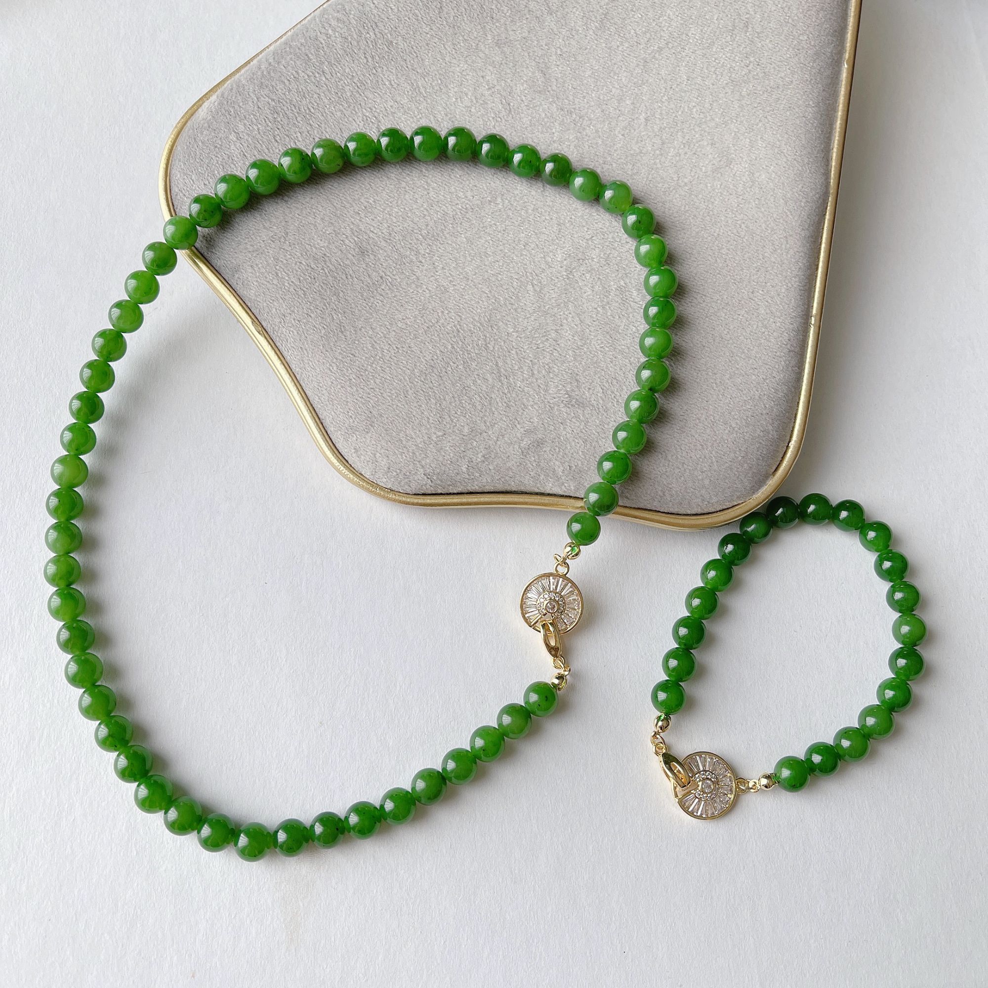 【双11专享】7~8mm和田玉碧玉小欢喜项链+手链春日珠宝