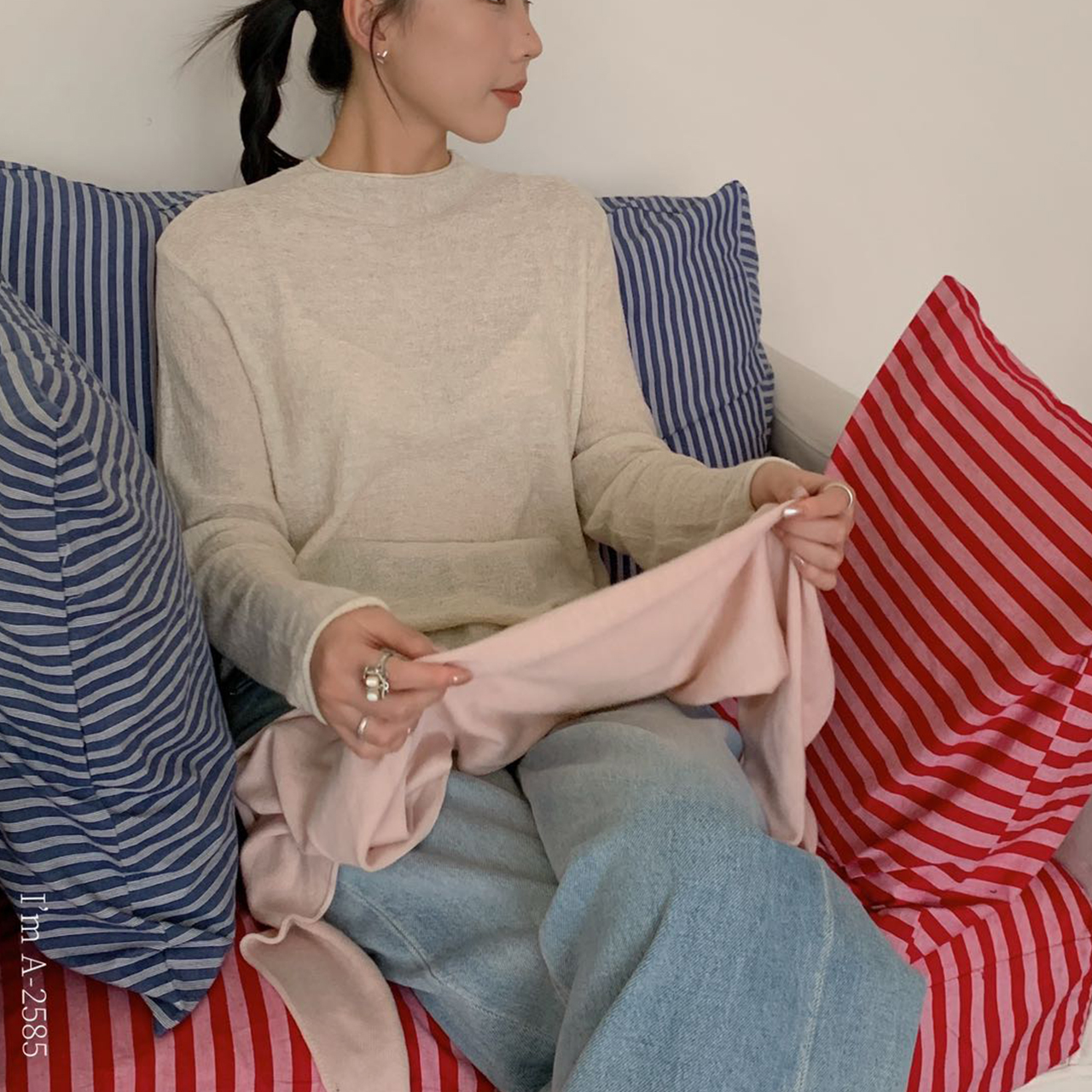 【专属】秋冬新品多色慵懒风圆领针织上衣A2585