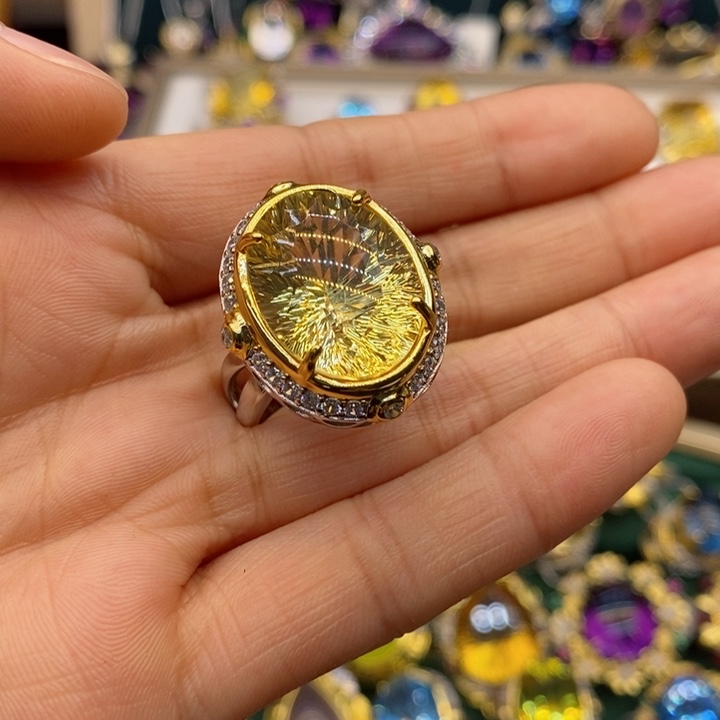 水晶戒指银S925镶嵌媛*姐天然水晶戒指