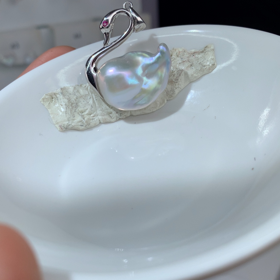 光***谁吊坠淡水珍珠银S925镶嵌