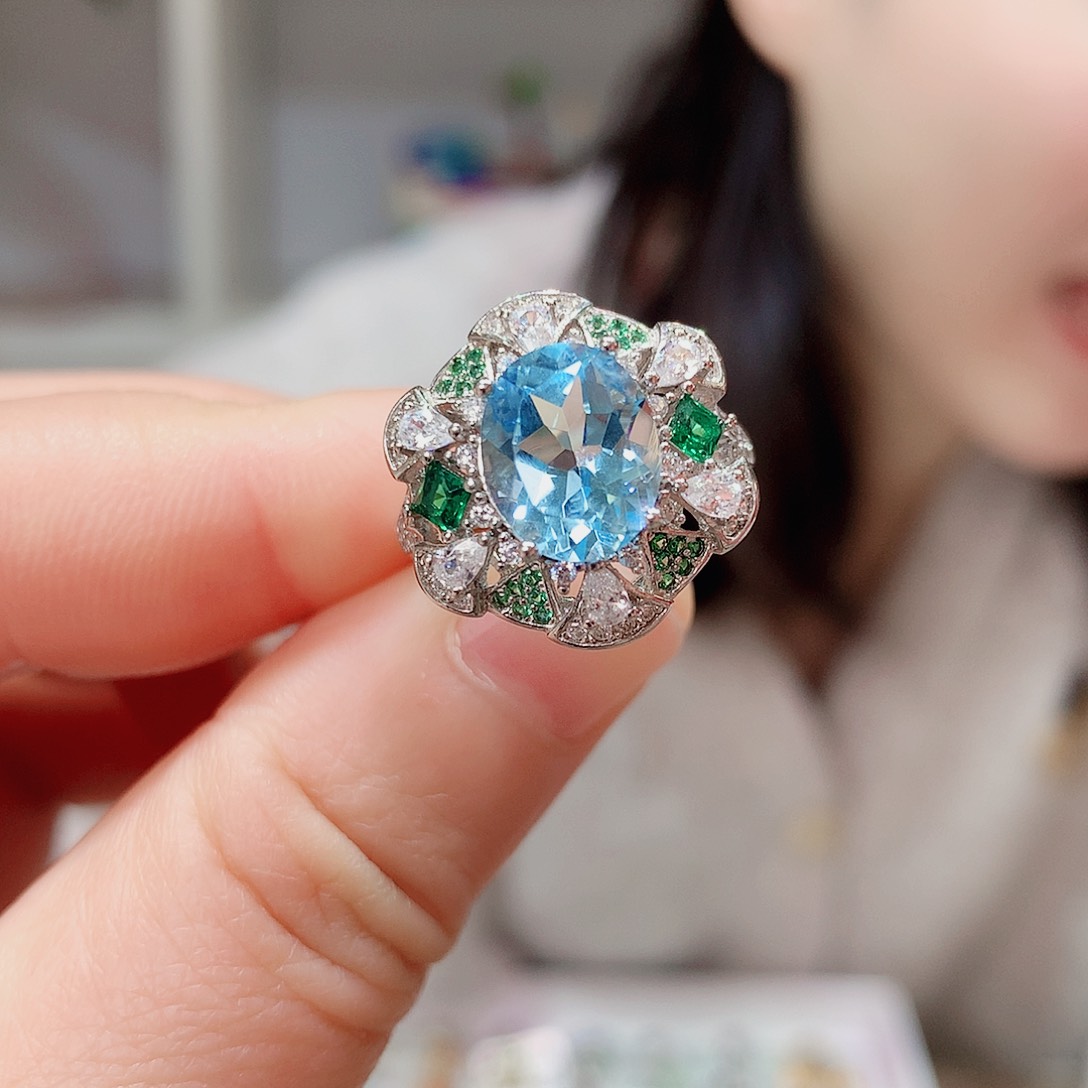 托帕石戒指银S925镶嵌