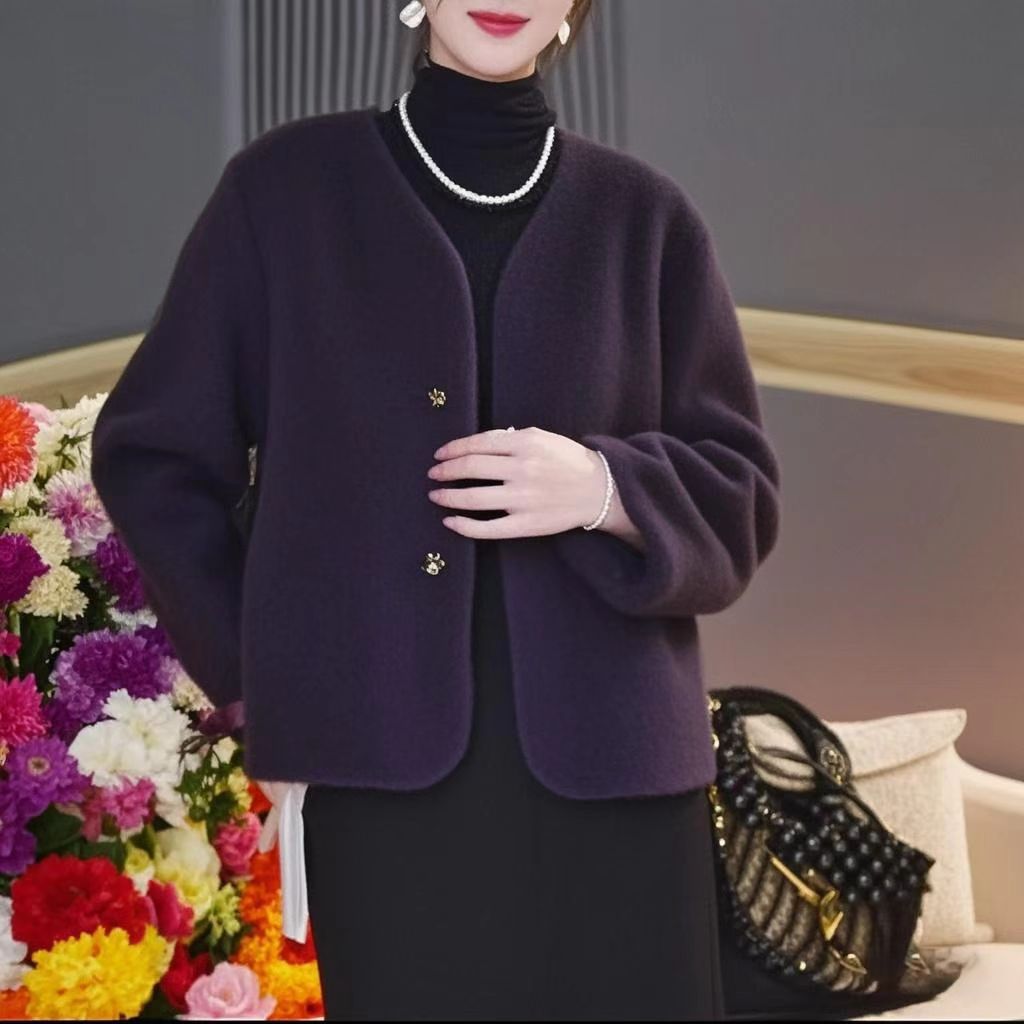 2025新款开衫短款短外套北极貂百搭休闲毛呢秋冬中年妈妈装