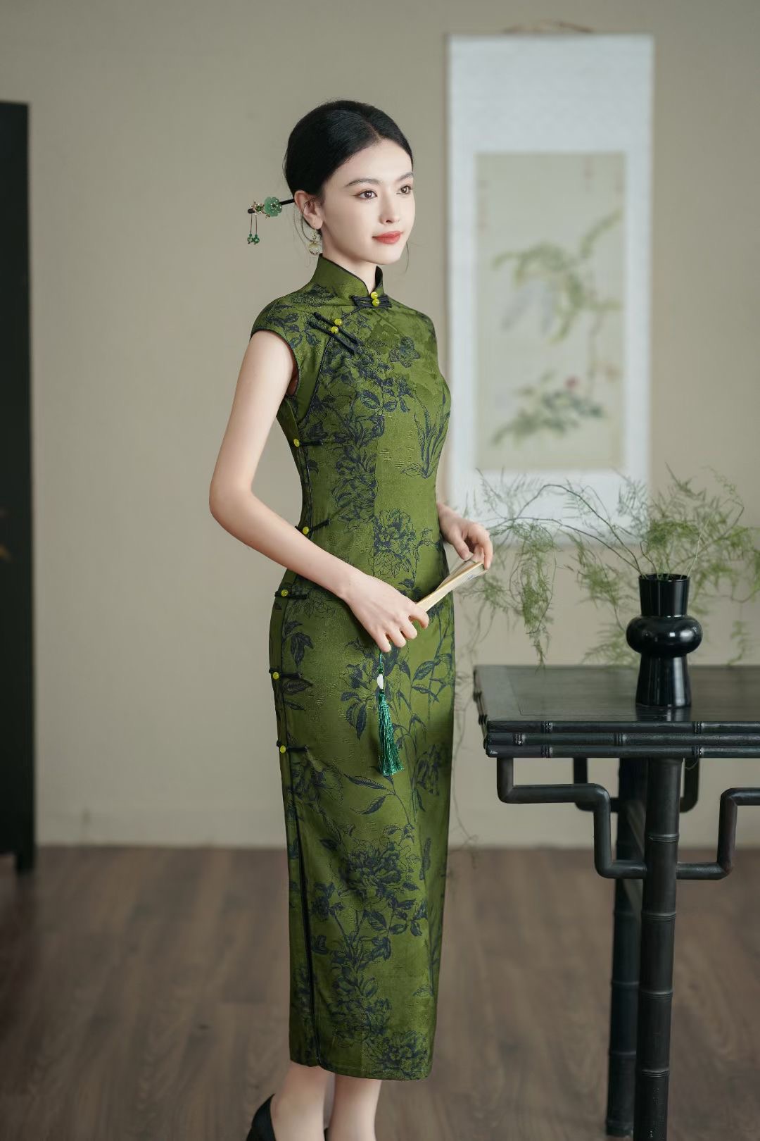 女色年华春夏新款黄绿色高级旗袍气质网红时尚夏季复古日常中国风