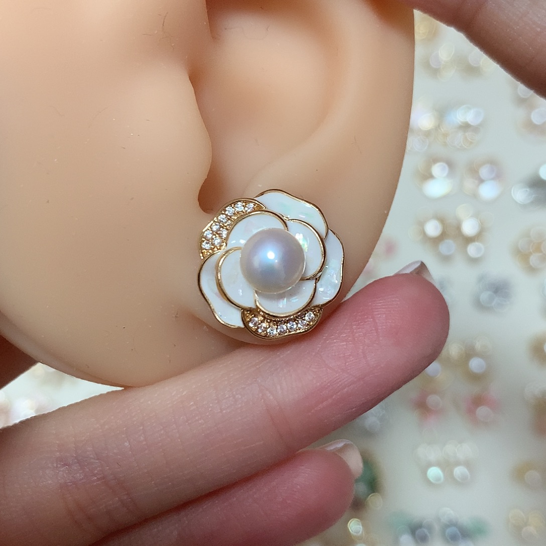 合金淡水珍珠耳饰