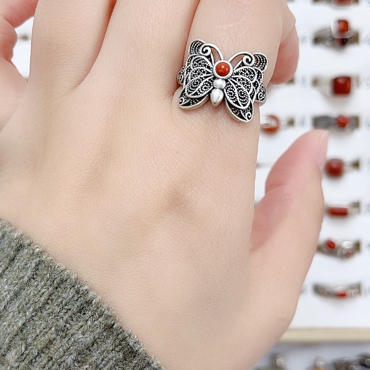 玛瑙/玉髓戒指银S925镶嵌天然