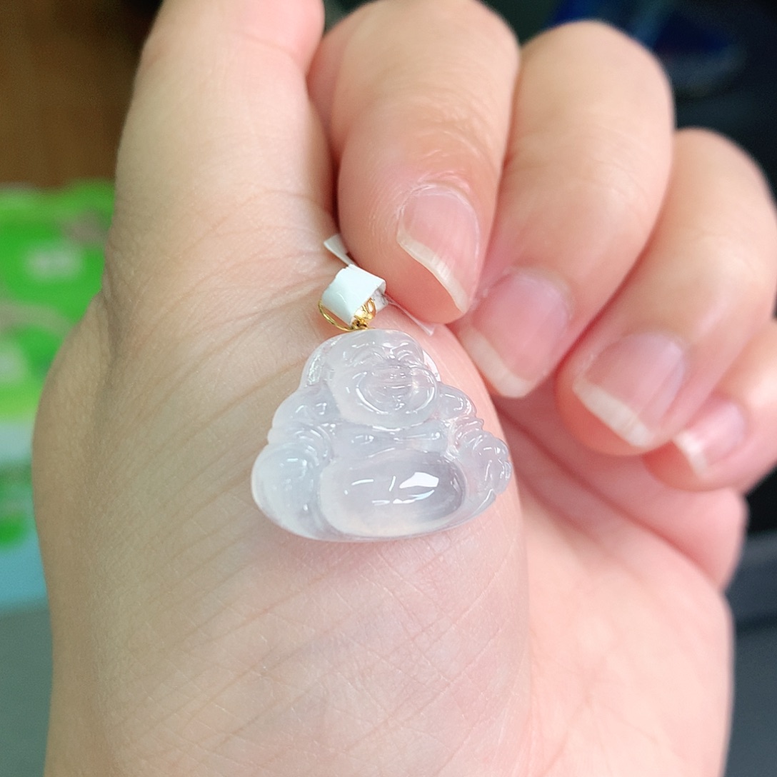 翡翠18K金镶嵌颈饰高冰小佛16-21-5.3