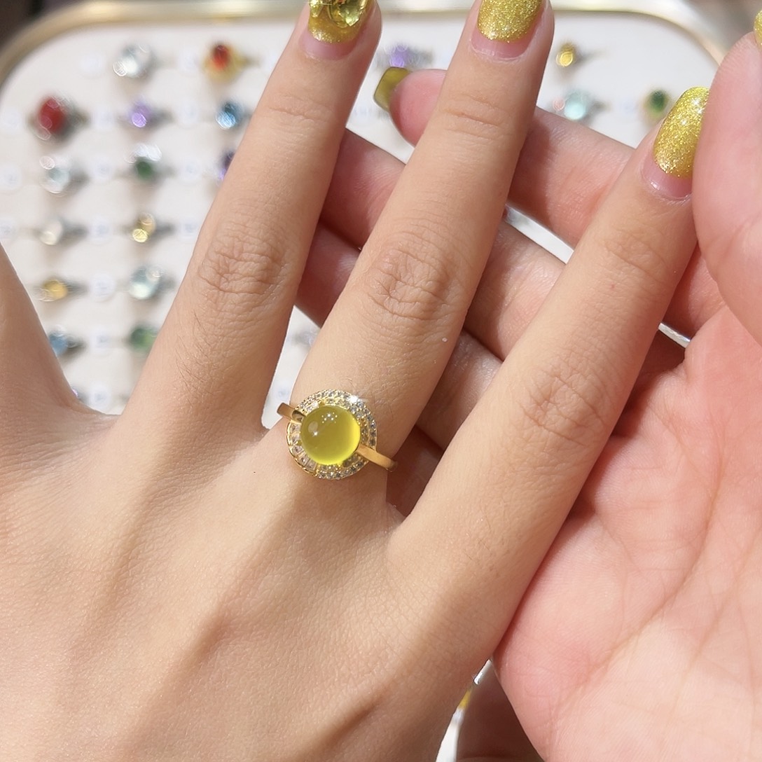 蛇纹石玉戒指银S925镶嵌