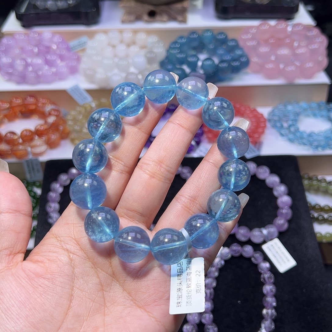 手串未镶嵌水晶小*咪顶货伦敦蓝海蓝宝15.9m m