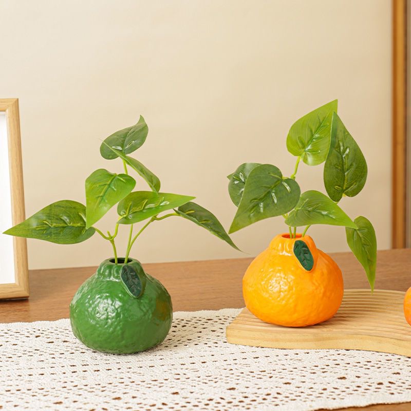 仿真橘子花瓶创意水培绿植花器客厅水养绿萝桌面摆件办公室装饰品