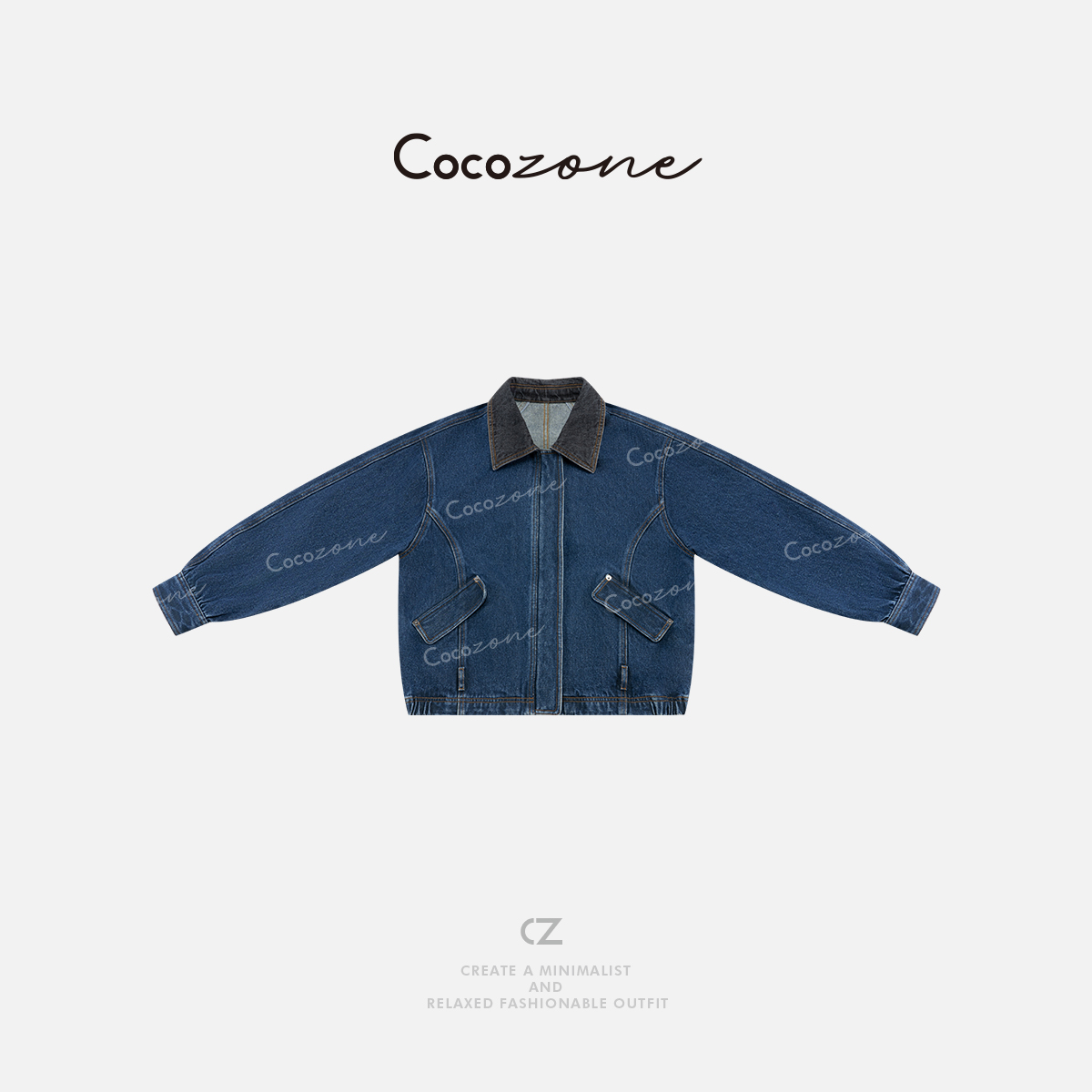 COCO ZONE 刘一一“伯克利”100棉撞色翻领女士牛仔外套ACD1A0159