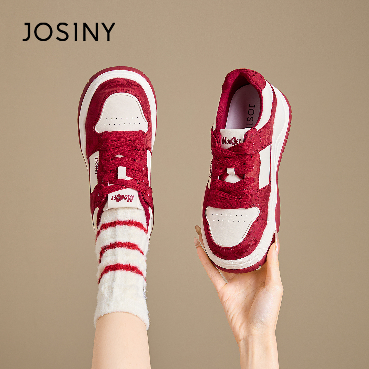 卓诗尼2026春季休闲板鞋低帮红色鞋百搭情侣休闲鞋时尚691A20421