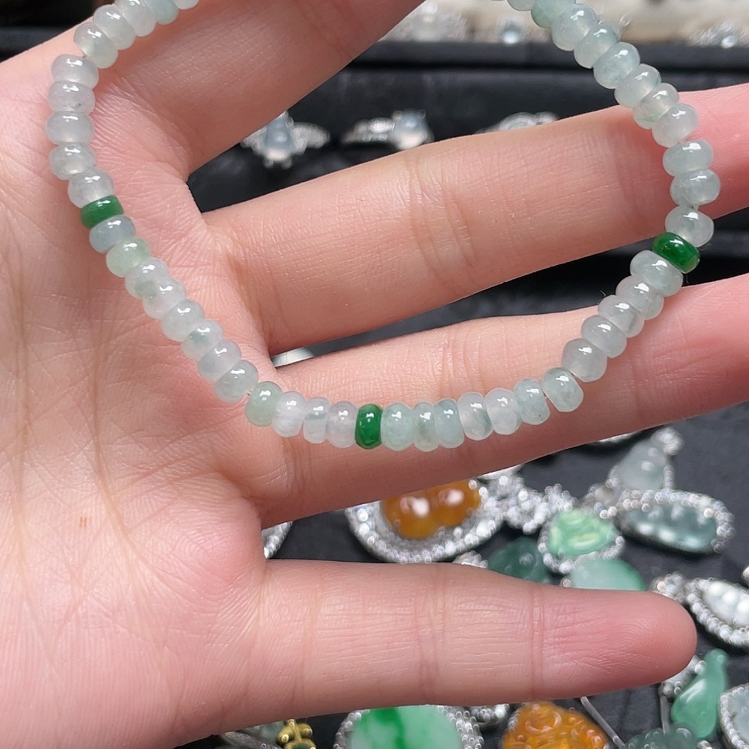 翡翠银S925镶嵌挂件手串