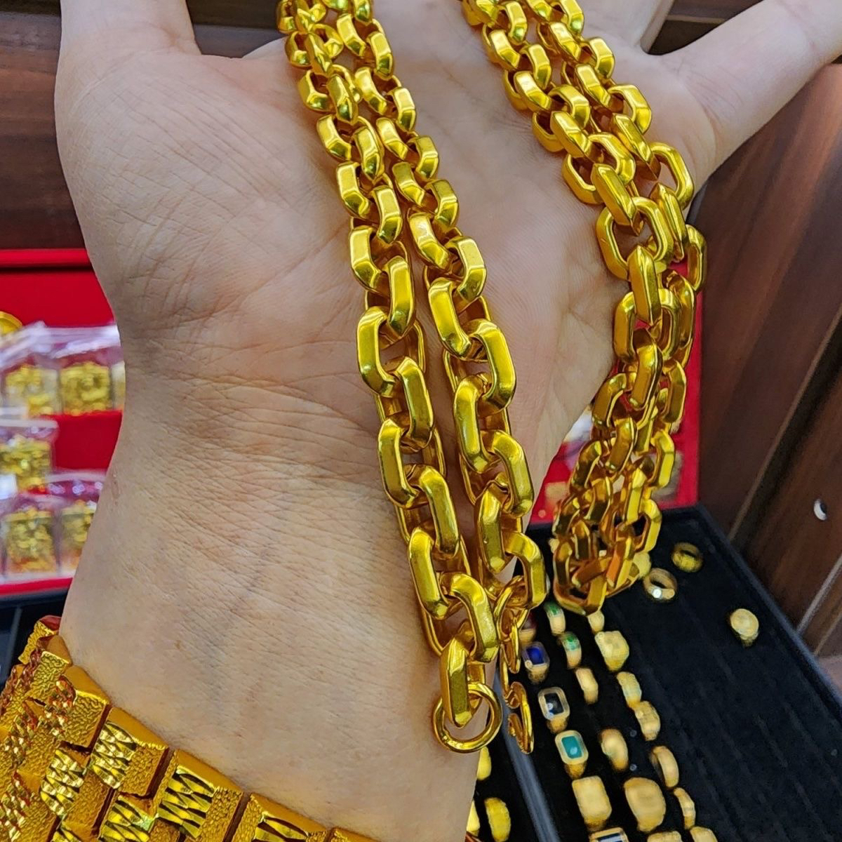 合金项链 （精工品质四方环环相扣项链）不掉色简约时尚男女礼物