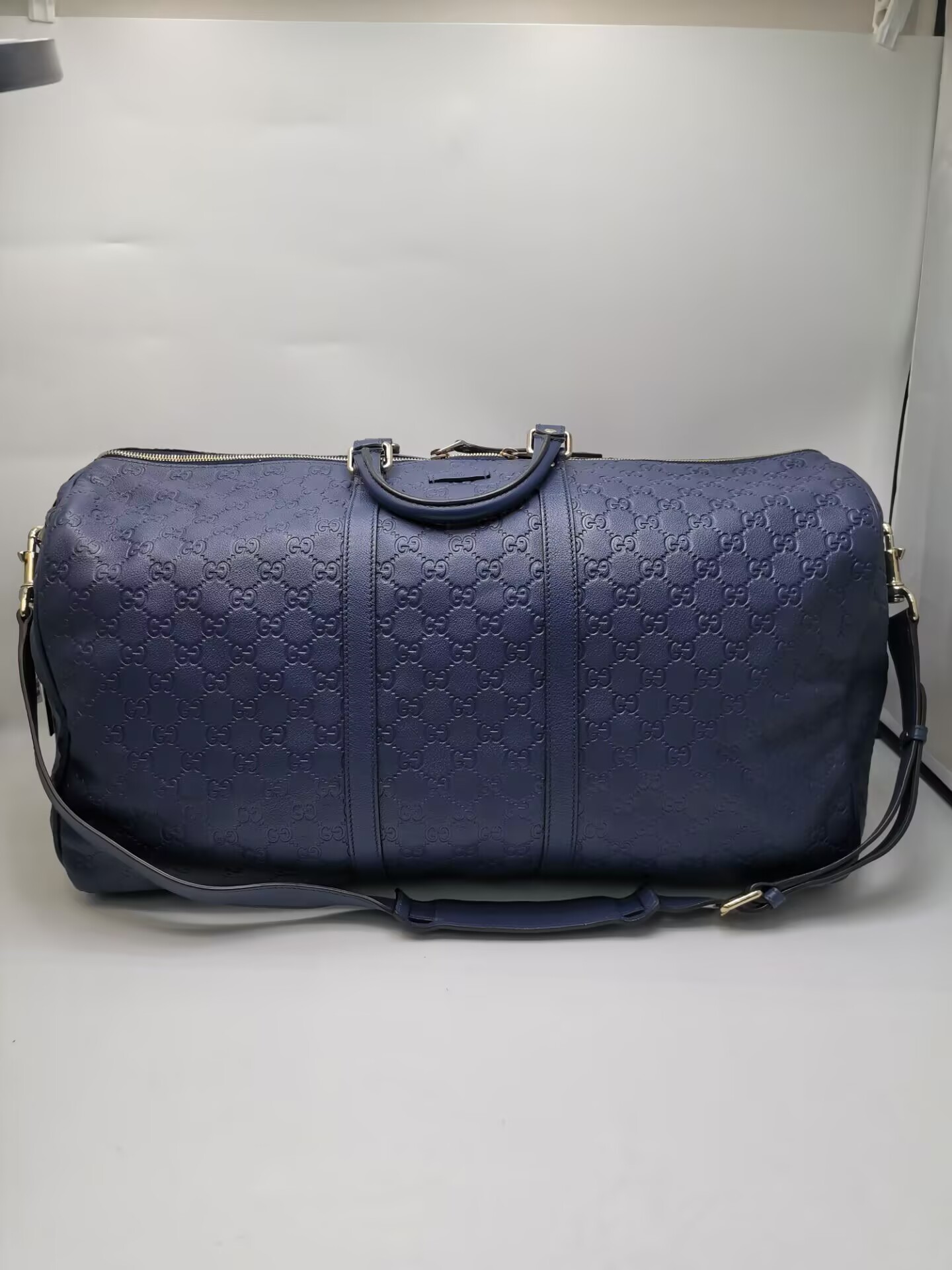 99新 GUCCI/古驰 98新17444 古驰蓝色全皮压纹旅行袋