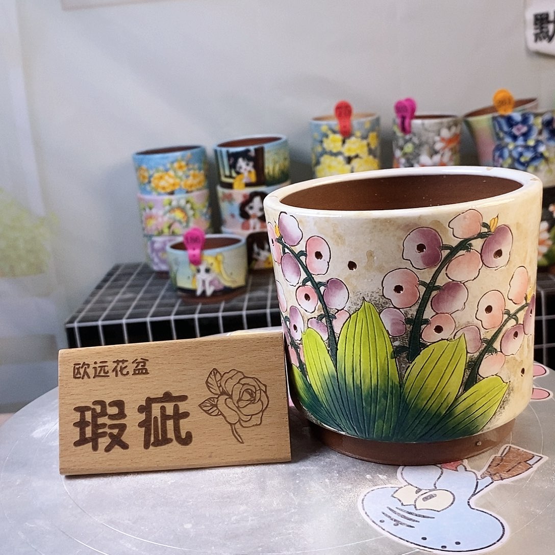 紫砂花盆红陶手绘花盆