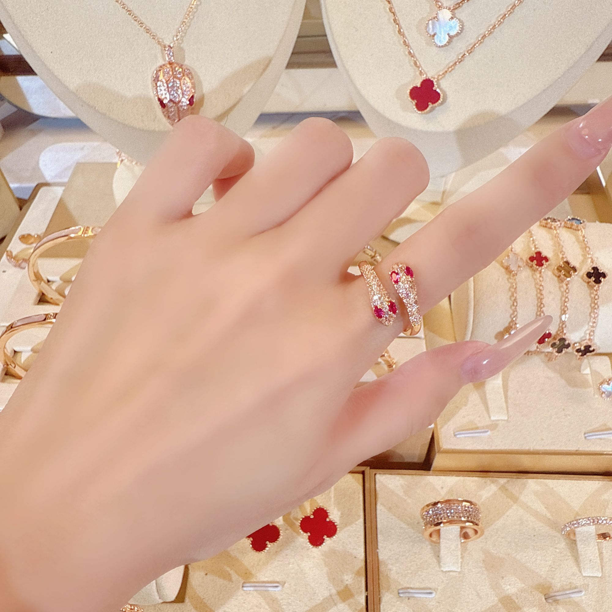 铜合金合成锆石戒指 时尚双蛇头戒指FS1174轻奢百搭