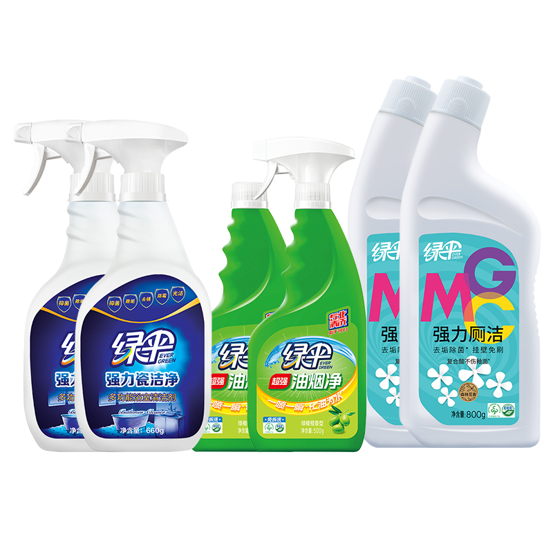 绿伞家庭大扫除清洁剂大套装六件套（洁厕剂+油烟净+浴室清洁剂）