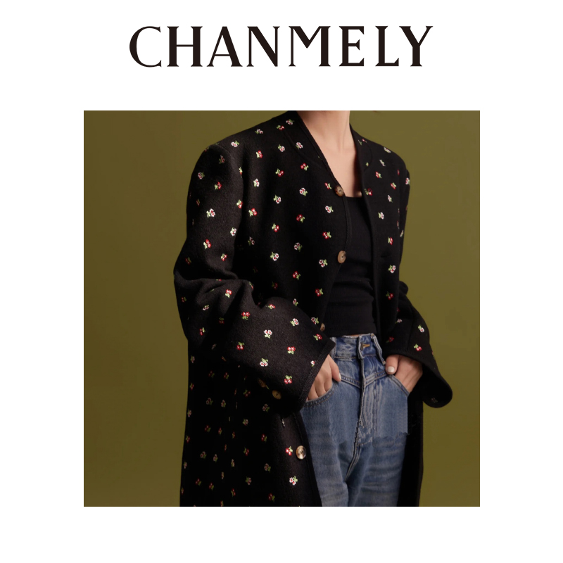 【CHANMITY】24/FW复古樱桃花刺绣圆领长袖小香风外套0241465