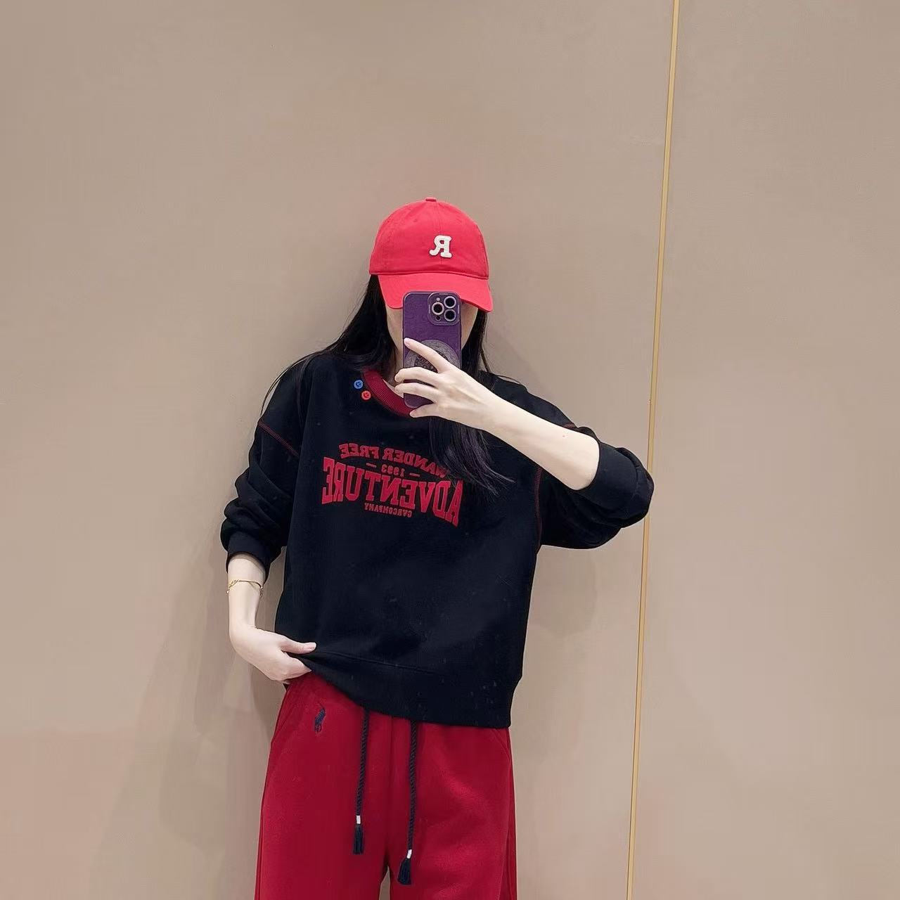 新款落肩宽松版型卫衣511164显瘦洋气时尚百搭休闲体恤秋款