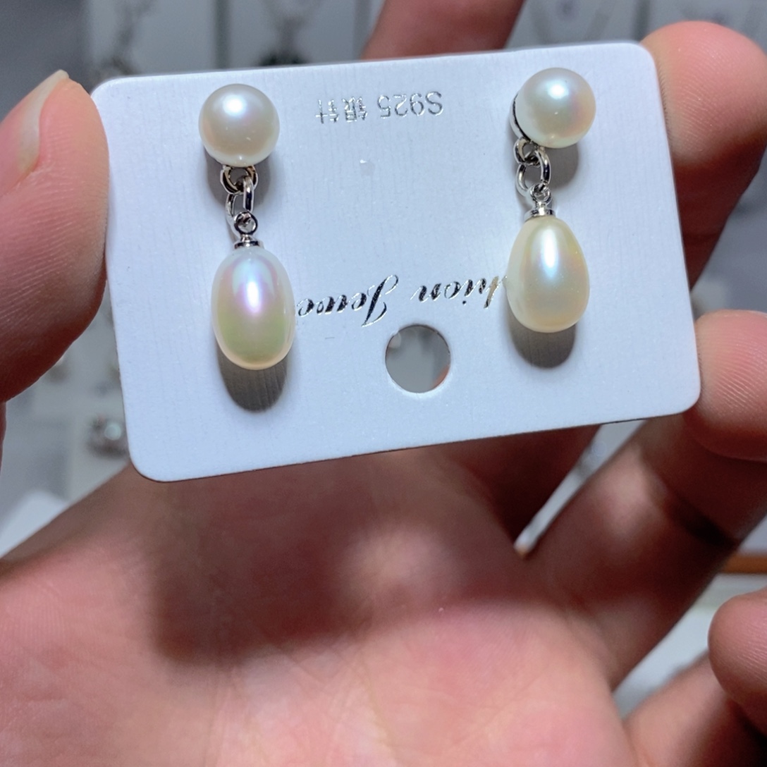 淡水珍珠银S925镶嵌耳饰