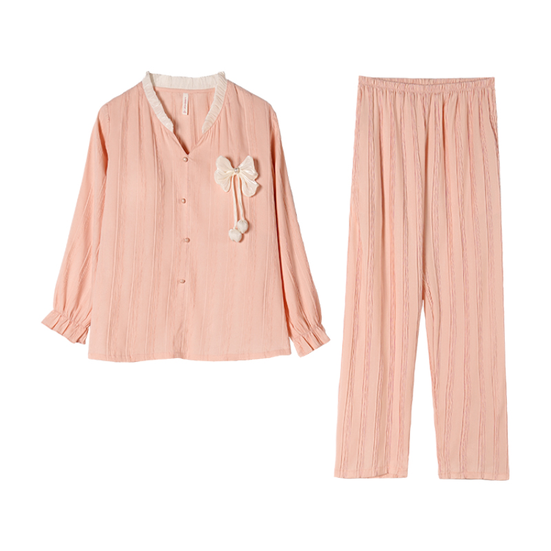 【蝴蝶花】睡衣女款2025年春季薄款甜美花边舒适休闲带胸垫家居服