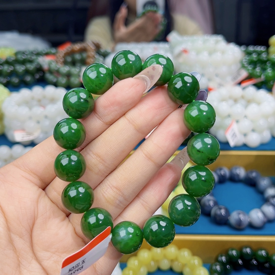 和田玉未镶嵌手链天然和田玉俄碧辣阳绿手串14