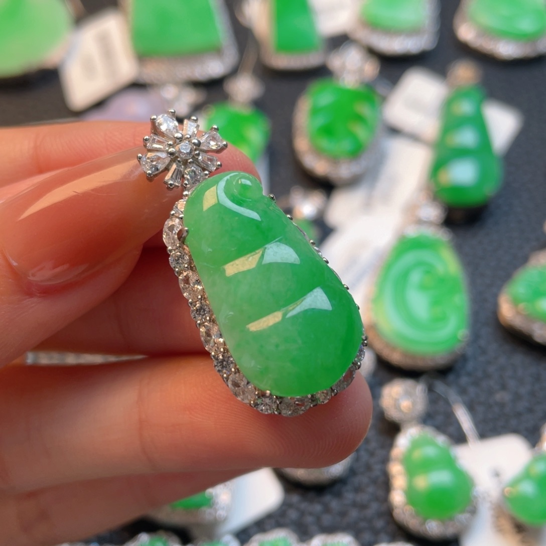 翡翠银S925镶嵌吊坠(不含链)