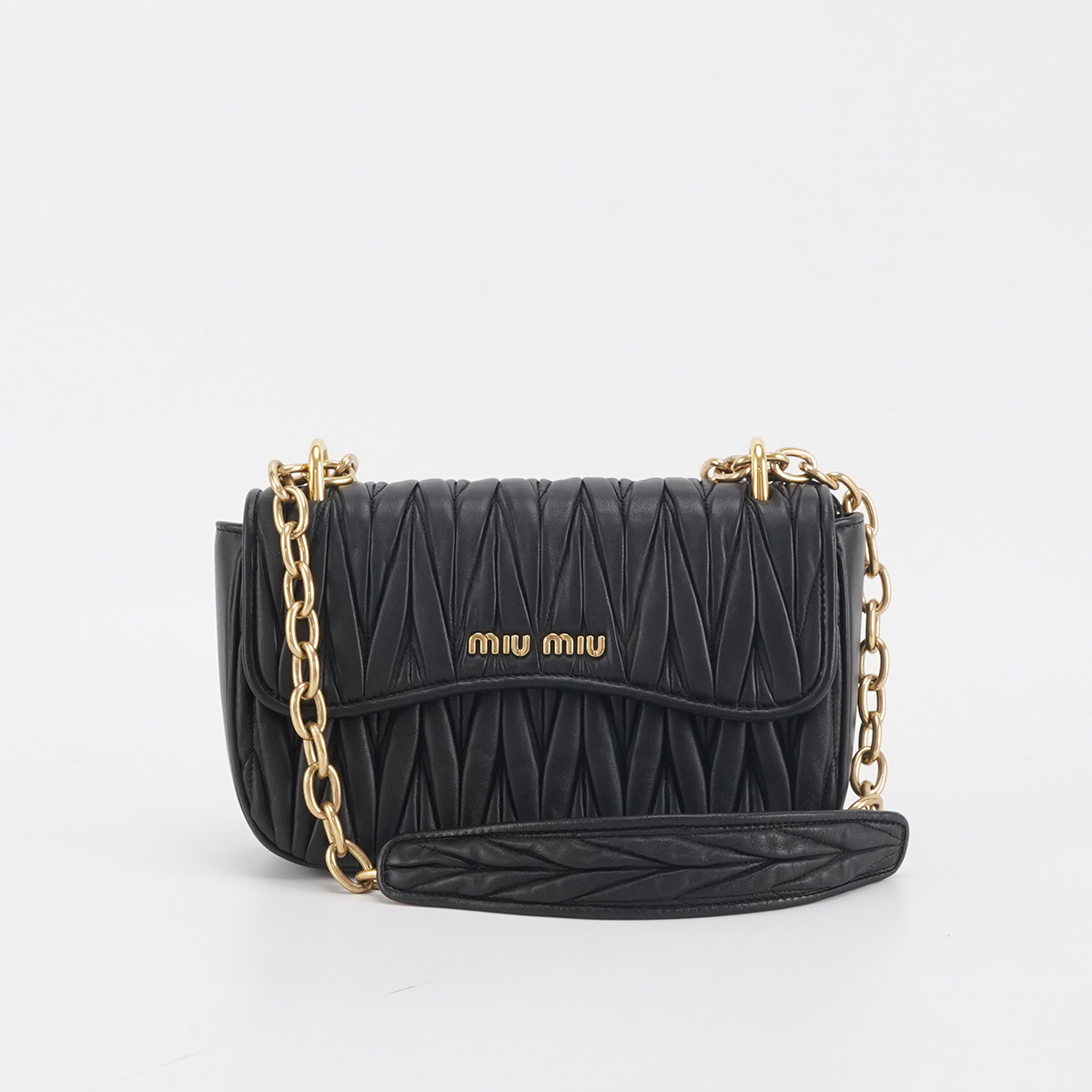 99新 MIU MIU/缪缪 【诗诗】黑金 牛皮 链条包/BGB200540041/98新