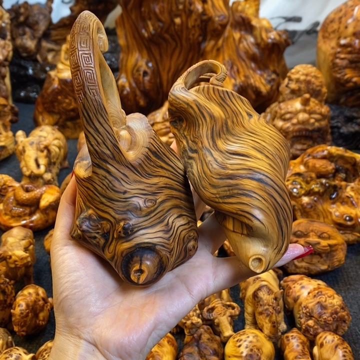 用***3崖柏随型手把壶一对