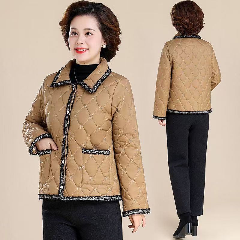 A0110妈妈冬装夹棉外套洋气新款小香风棉袄中老年女装加绒棉服
