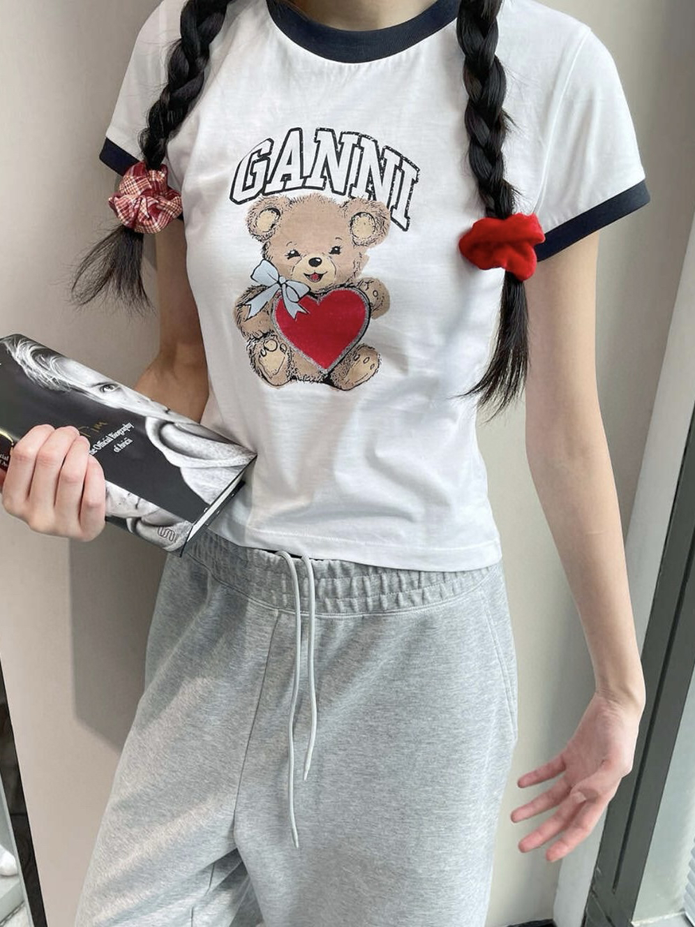 【YBW】呆萌泰迪小熊印花撞色短袖T恤