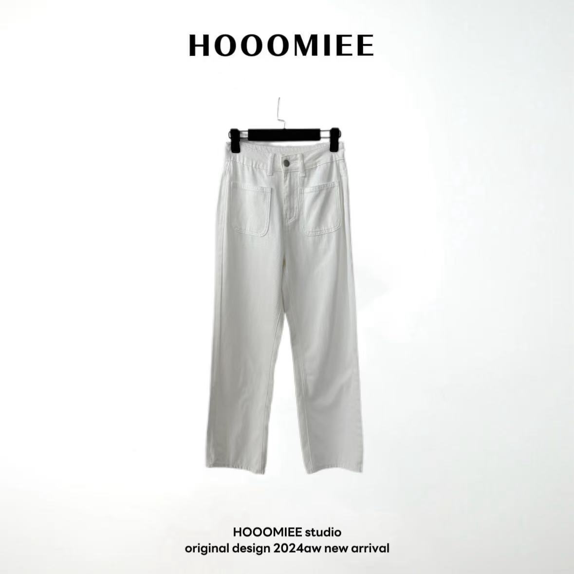 Hooomiee浪漫风简约直筒女士水洗百搭牛仔裤001