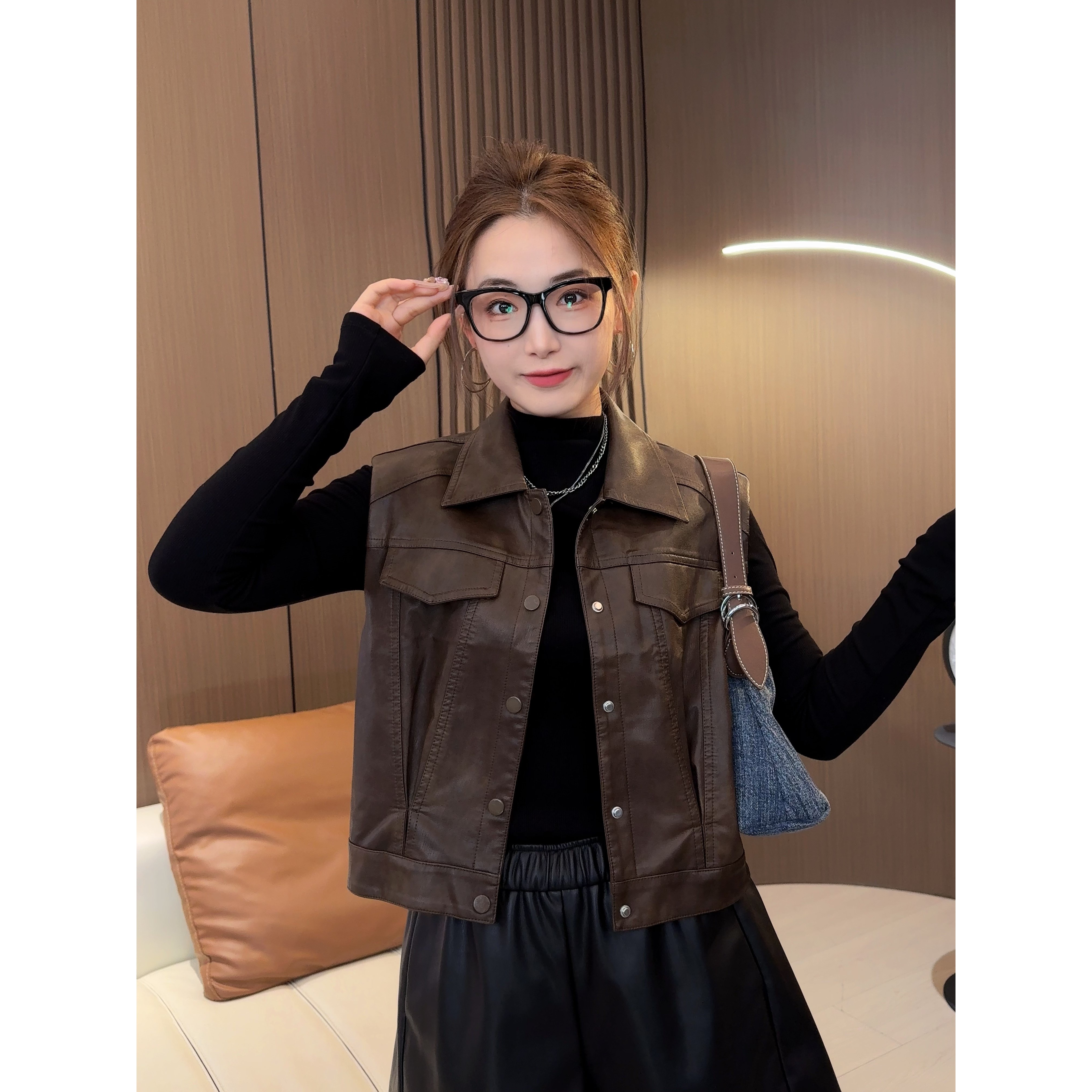 海宁真皮2025年秋季新款宽松休闲百搭真皮皮马甲 CZYL-8715#