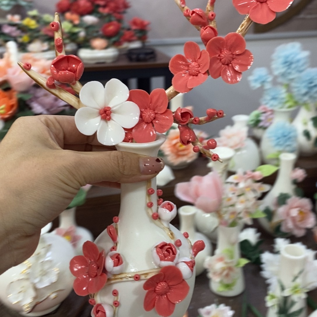摆件陶瓷手工花摆件