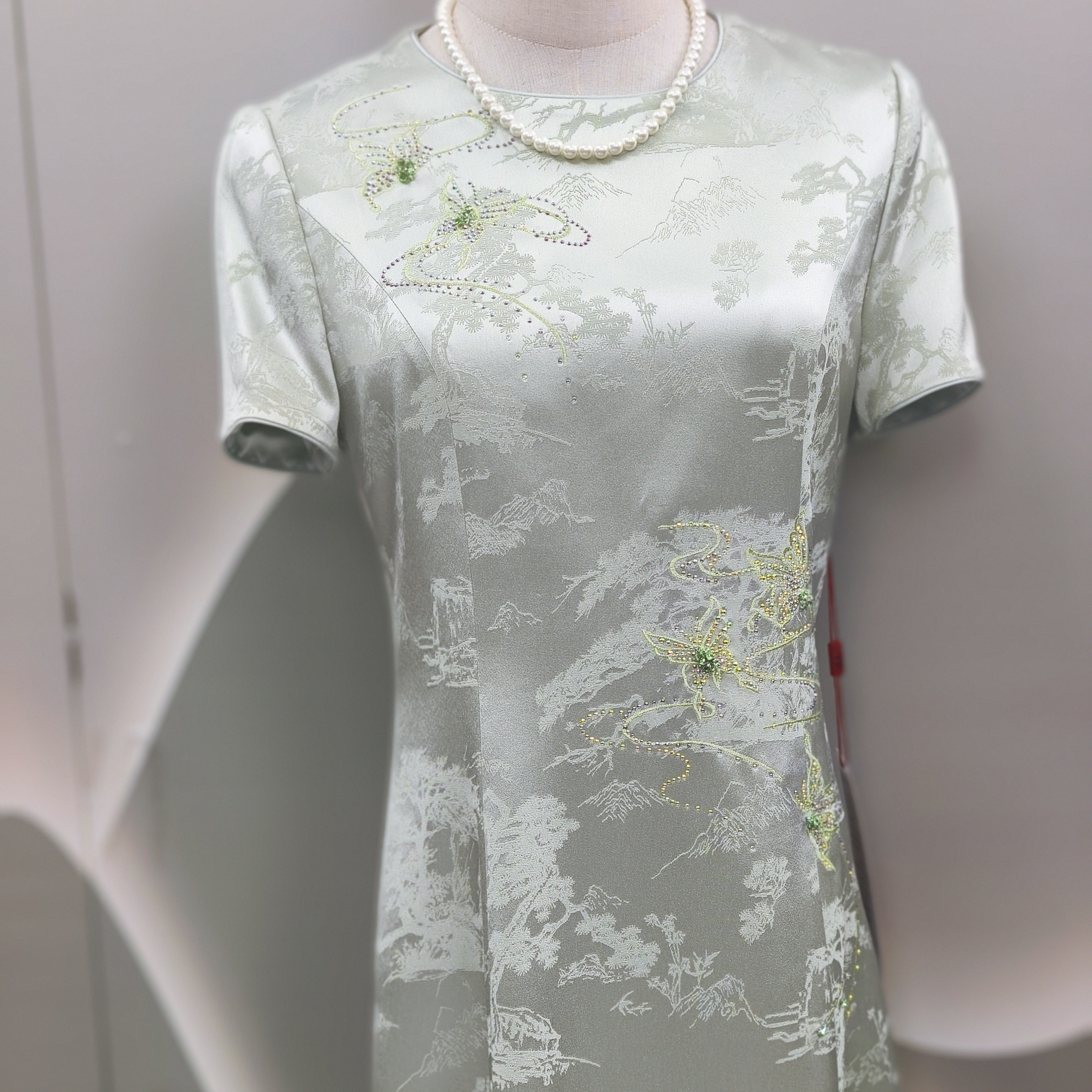 6087-高档手工复古新中式夏季修身显瘦喜妈妈婚宴旗袍