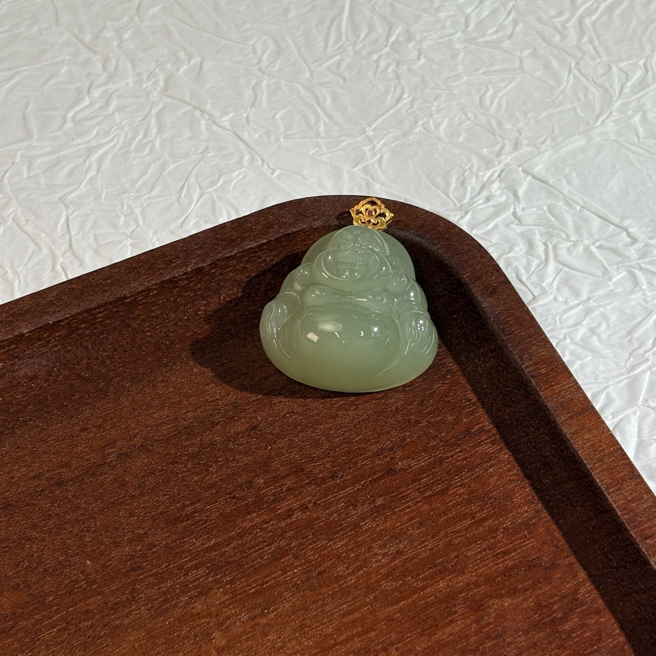 【七七专属】18K和田玉晴水佛公吊坠 多样性发一29*29*12 KT0040091