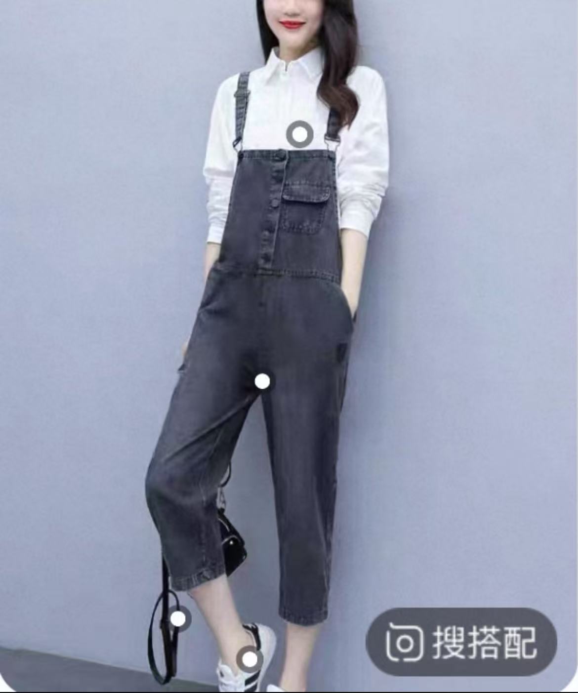 Z62背带裤春秋牛仔裤常规宽松连体女长裤