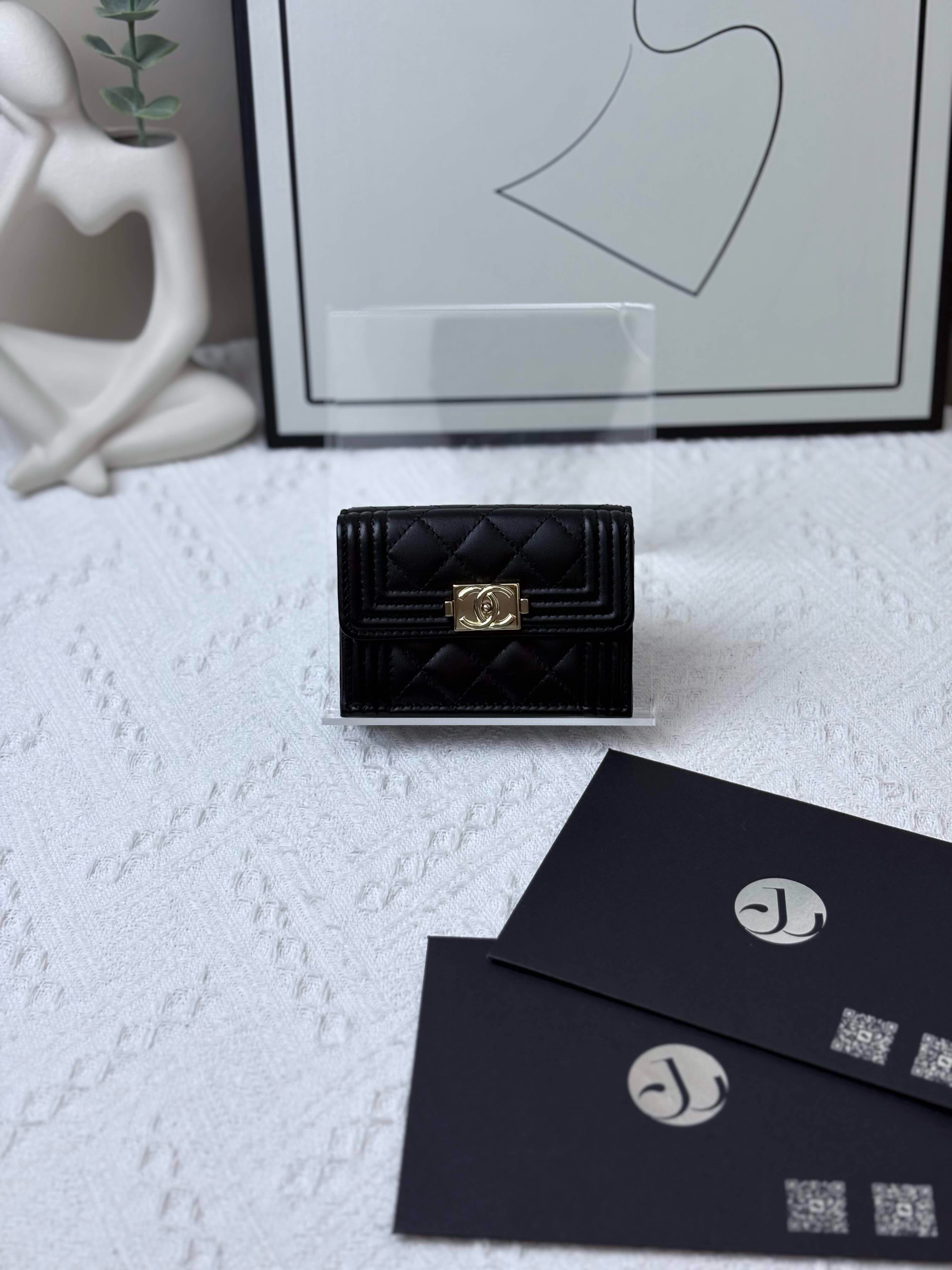 95新 Chanel/香奈儿 leboy 卡包 黑金/JW5155