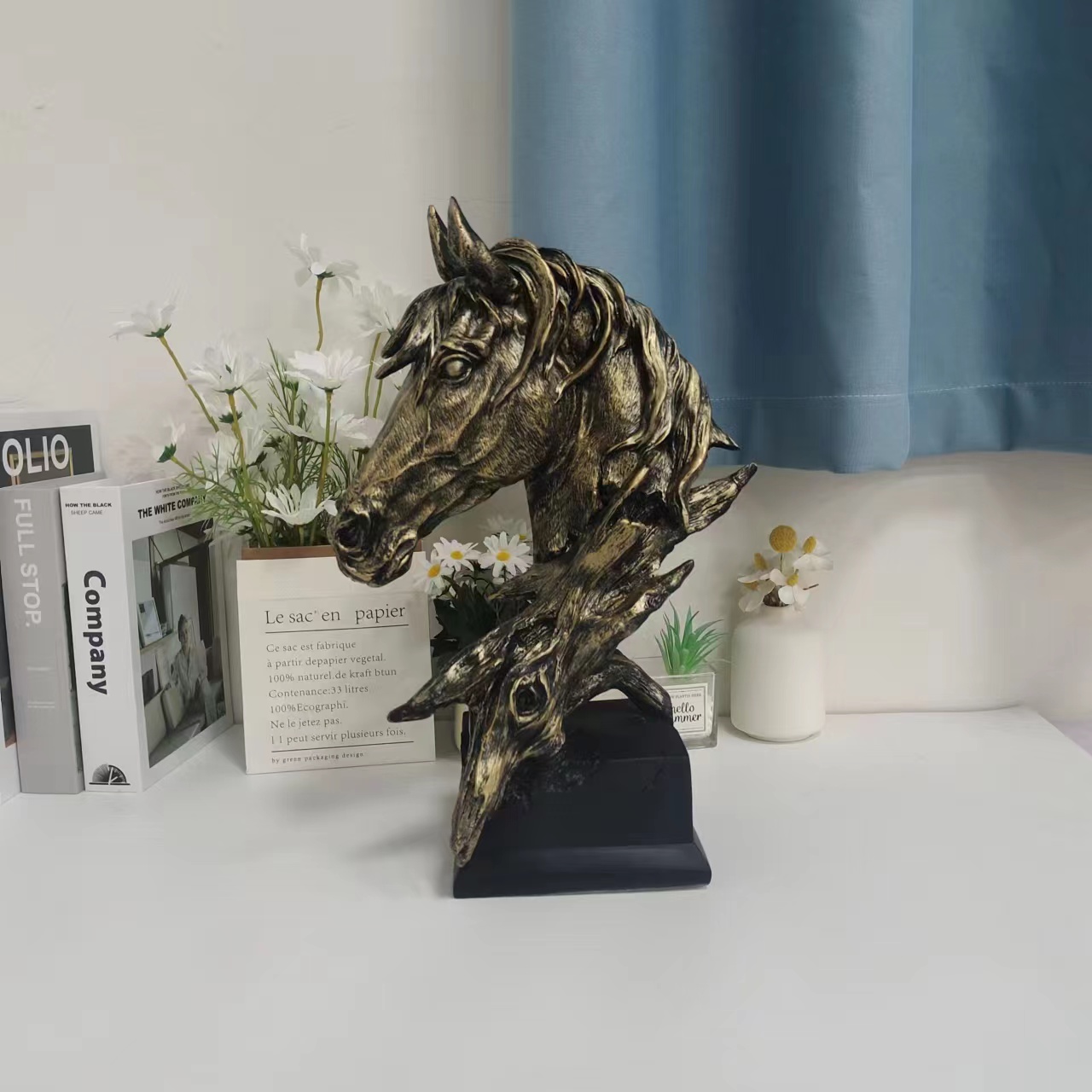 欧式仿古铜树脂实心摆件手工制作动物饰品卧室办公室摆件马头2540